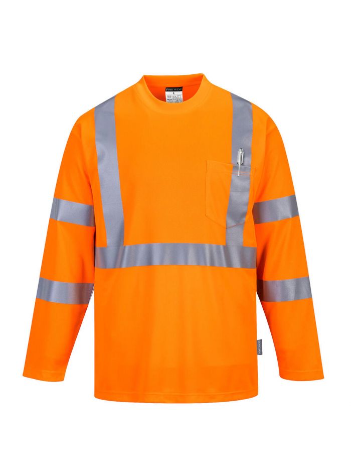 Hi-Vis Long Sleeve Pocket T-Shirt, 4XL, R, Orange