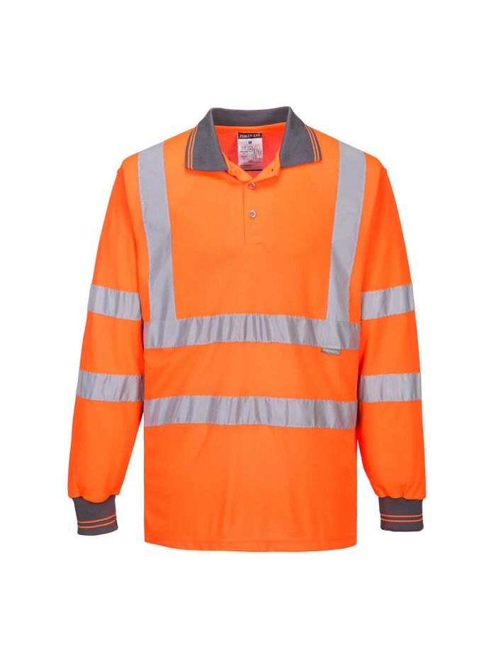Hi-Vis Long Sleeve Polo Shirt, 4XL, R, Orange