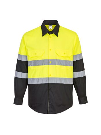 Two Tone ANSI Long Sleeve Work Shirt, 4XL, R, Yellow/Black