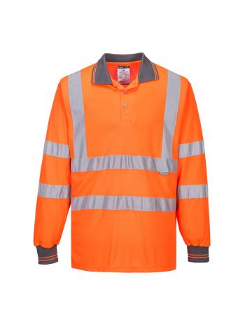 Hi-Vis Long Sleeve Polo Shirt, 4XL, R, Orange