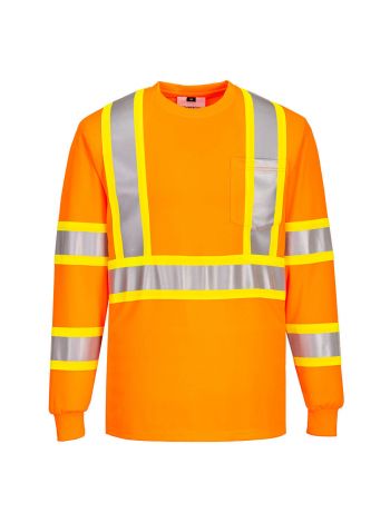  X Back Contrast Tape Long Sleeve T-shirt, 4XL, R, Orange