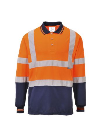 Two-Tone Long Sleeve Polo Shirt, 4XL, R, Orange/Navy